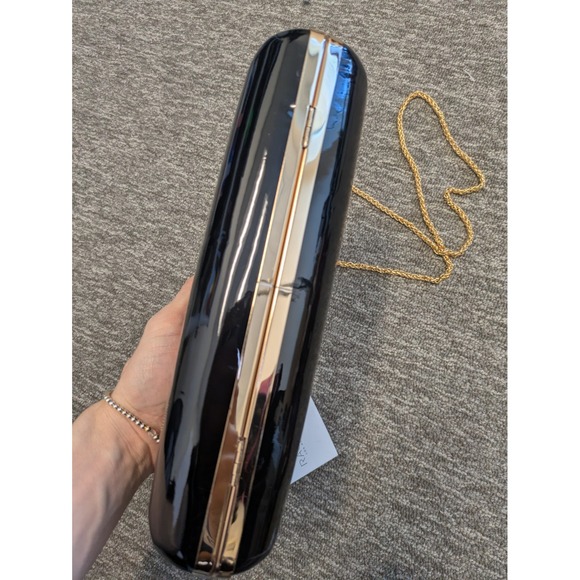 Rachel Zoe Black Patent Leather Gold Chain Crossbody Evening Clutch Bag NEW - Picture 6 of 10